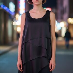 BCBG Black Silky Asymmetric Top Sleeveless Blouse M Layers